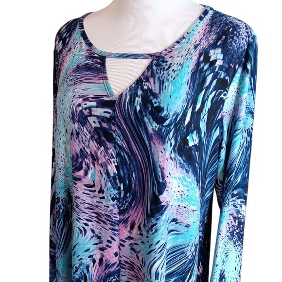 ATTITUDES BY RENEE Tunic Top Blouse Large PETITE Bright Watercolor Career Travel - Picture 6 of 8